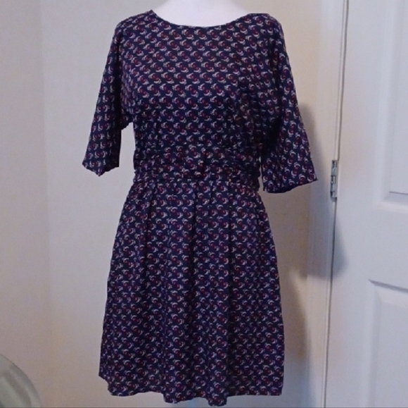 🐈⬛Elegant Dark Blue and Red  Patterned Dress - Picture 9 of 9